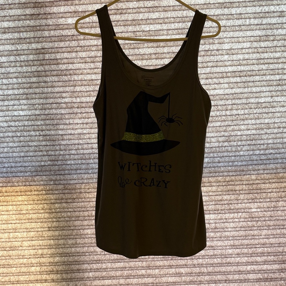 Black Tank Top with Witch Hat Design